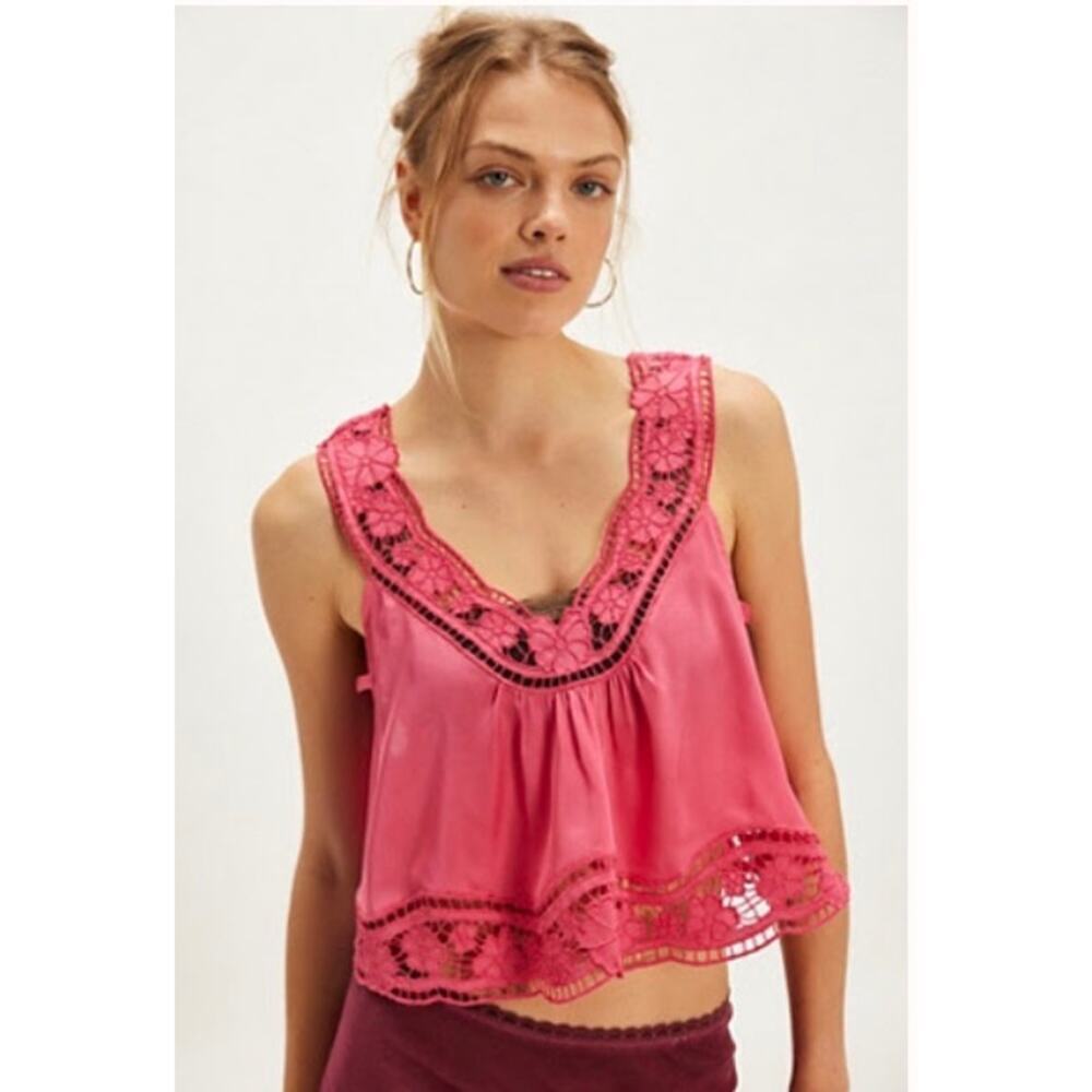 Free People Ruthie Sleeveless Cropped Lace Top Pink Boho size XL NWT